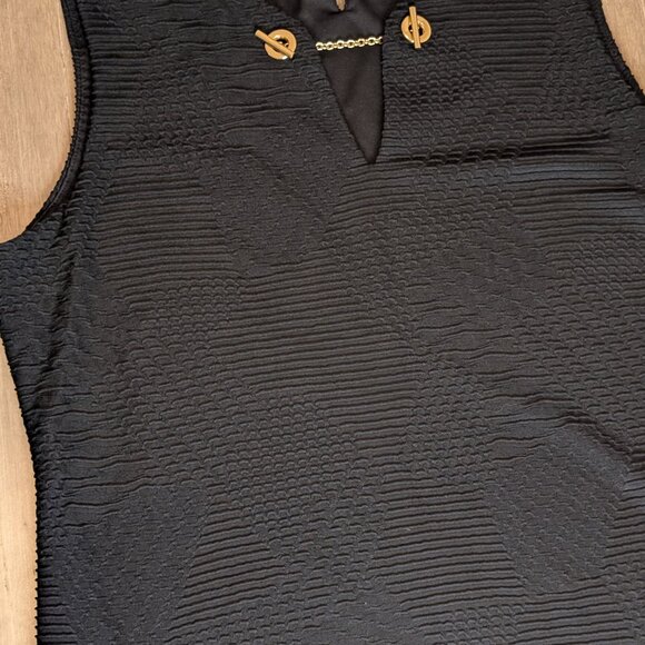 Calvin Klein, Textured Tank Blouse, Gold Chain Clasp, Black, Sz XL - Picture 5 of 9